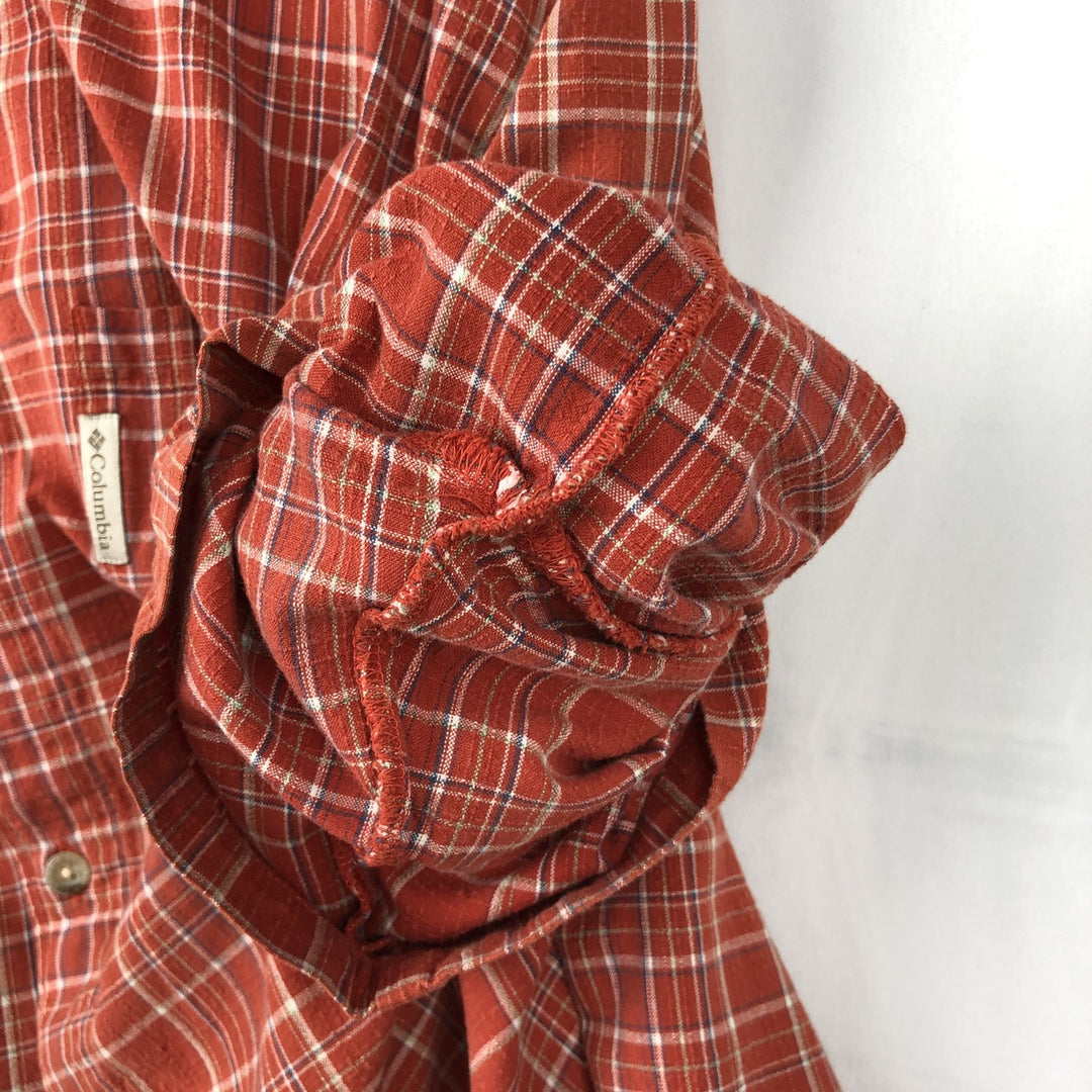 90s~00'S Columbia Short Sleeve Cotton Check Shirt Box Shirt Men's Size L cotton red type reddish brown Vintage Second Hand