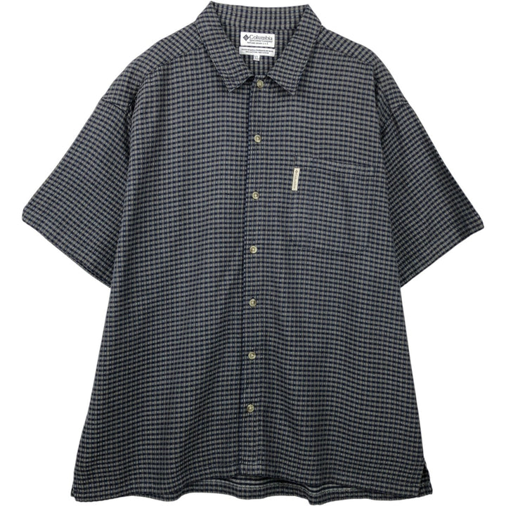 90s-00'S Columbia Short-Sleeve Cotton Check Shirt, Boxy Shirt, Men's Size XL (approx.) cotton gray type Vintage Second Hand