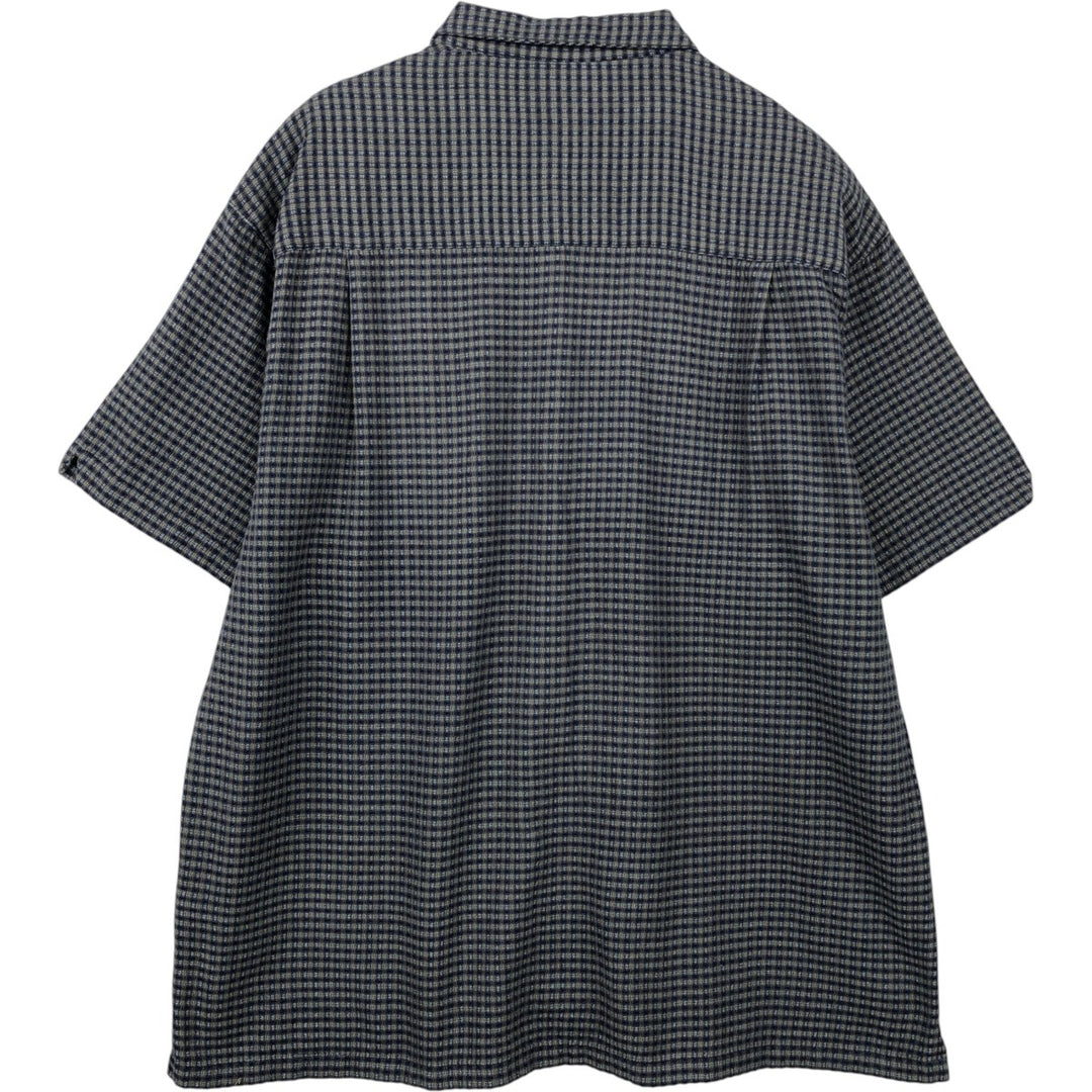 90s-00'S Columbia Short-Sleeve Cotton Check Shirt, Boxy Shirt, Men's Size XL (approx.) cotton gray type Vintage Second Hand