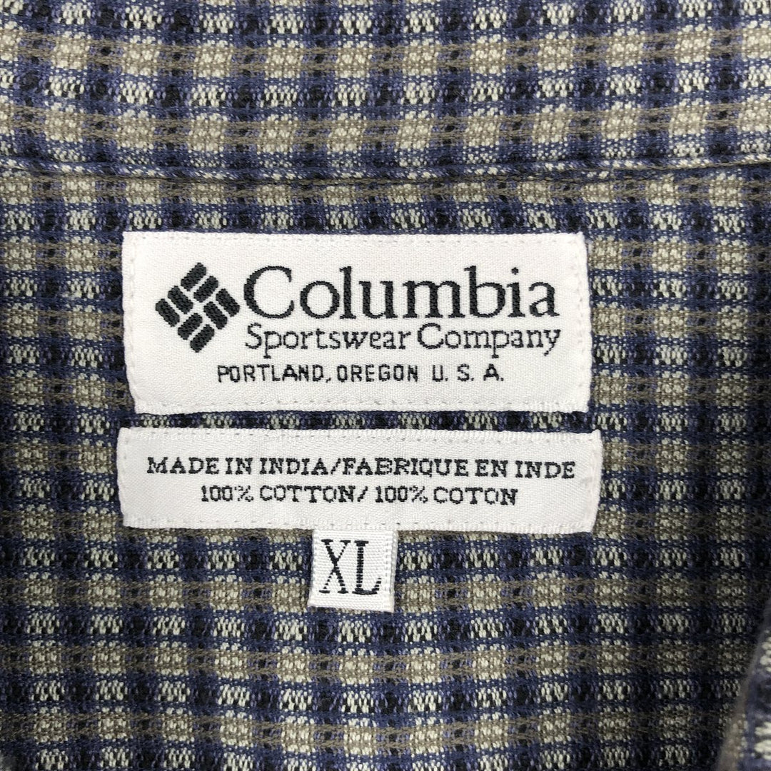 90s-00'S Columbia Short-Sleeve Cotton Check Shirt, Boxy Shirt, Men's Size XL (approx.) cotton gray type Vintage Second Hand