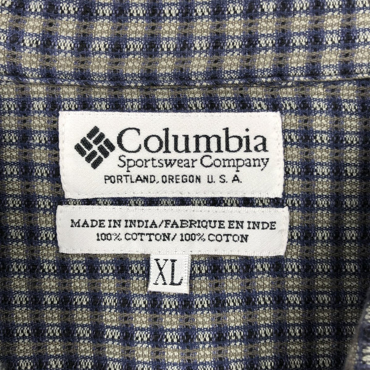 90s-00'S Columbia Short-Sleeve Cotton Check Shirt, Boxy Shirt, Men's Size XL (approx.) cotton gray type Vintage Second Hand