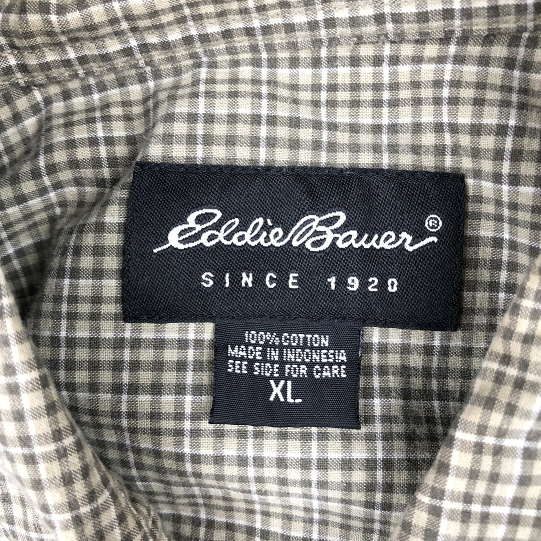Eddie Bauer Short-Sleeve Check Shirt, Men's Size XL (approx.) cotton beige type brown Vintage Second Hand
