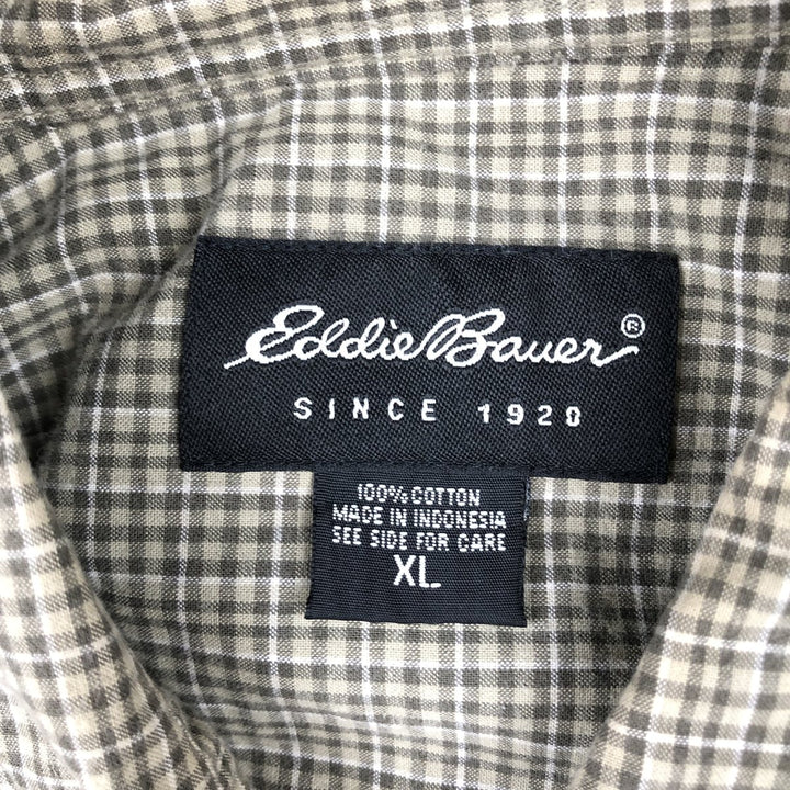 Eddie Bauer Short-Sleeve Check Shirt, Men's Size XL (approx.) cotton beige type brown Vintage Second Hand