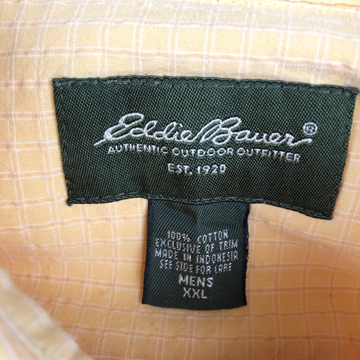 Eddie Bauer seersucker long-sleeve button-down check shirt, men's size XXL equivalent. cotton yellow type Vintage Second Hand