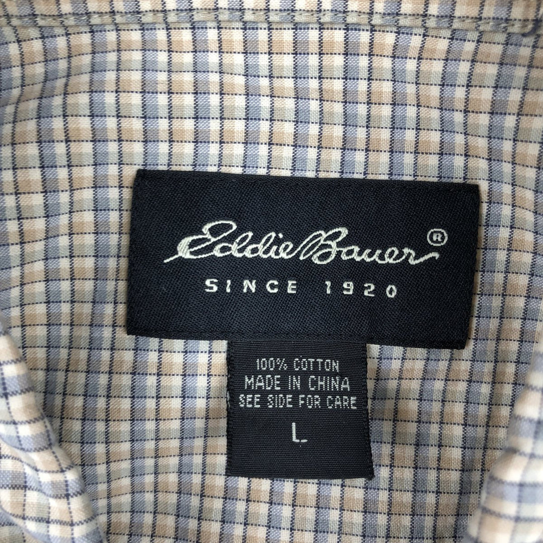 Eddie Bauer short sleeve button down check shirt, men's size L cotton Beige type Vintage Second Hand