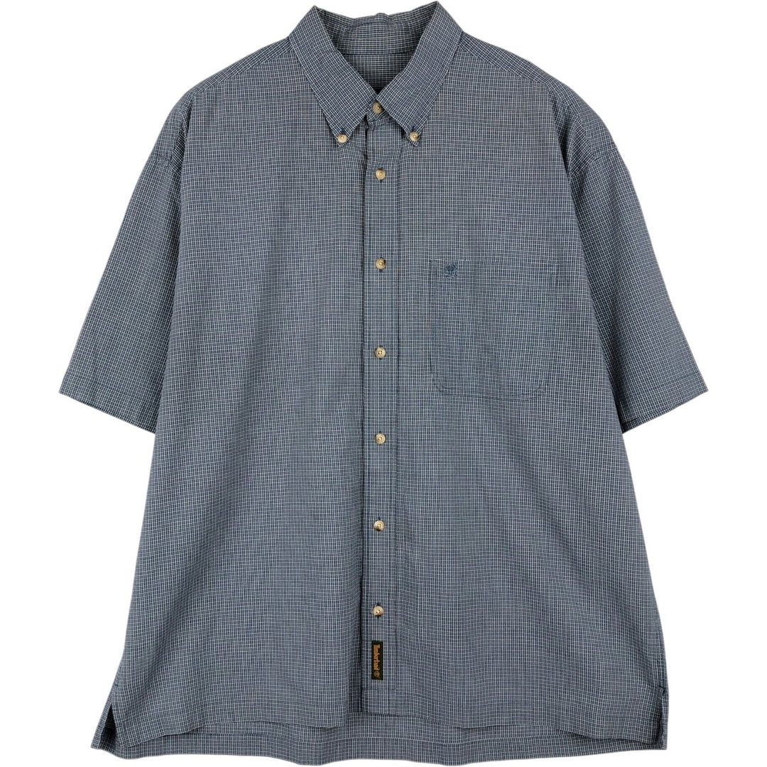 90s-00'S Timberland Short-Sleeve Button-Down Check Shirt, Boxy Shirt, Men's Size L (Equivalent), Vintage cotton navy blue type Vintage Second Hand