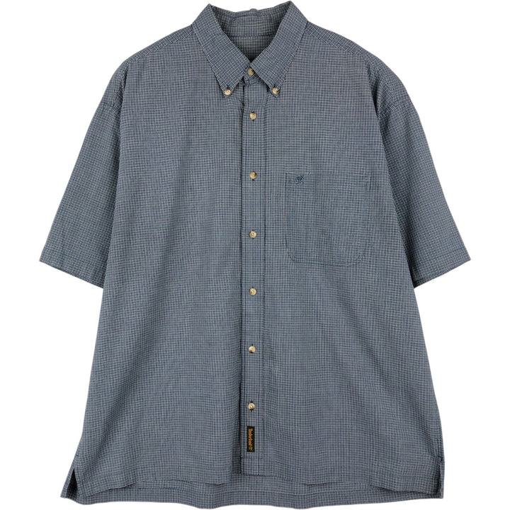 90s-00'S Timberland Short-Sleeve Button-Down Check Shirt, Boxy Shirt, Men's Size L (Equivalent), Vintage cotton navy blue type Vintage Second Hand