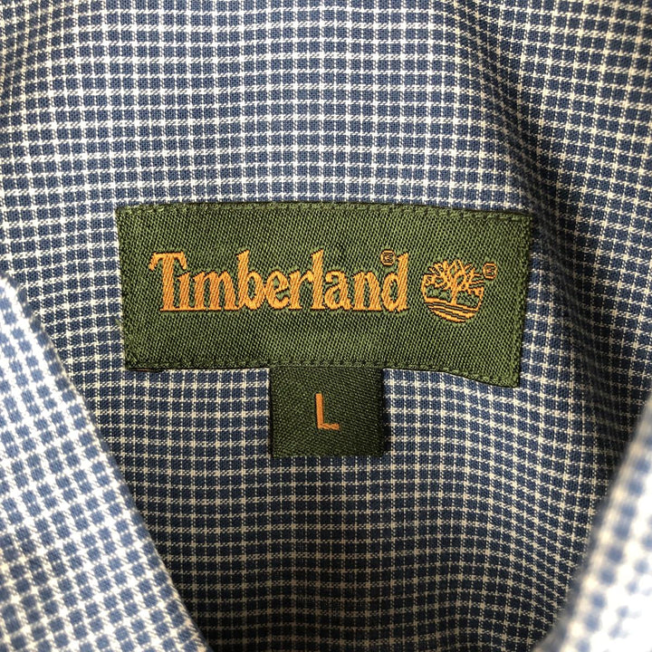 90s-00'S Timberland Short-Sleeve Button-Down Check Shirt, Boxy Shirt, Men's Size L (Equivalent), Vintage cotton navy blue type Vintage Second Hand