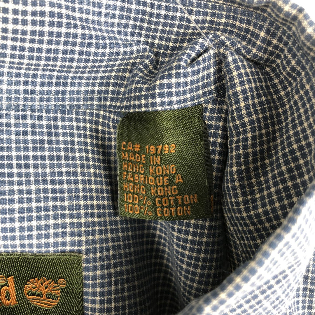 90s-00'S Timberland Short-Sleeve Button-Down Check Shirt, Boxy Shirt, Men's Size L (Equivalent), Vintage cotton navy blue type Vintage Second Hand
