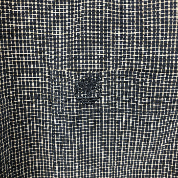 90s-00'S Timberland Short-Sleeve Button-Down Check Shirt, Boxy Shirt, Men's Size L (Equivalent), Vintage cotton navy blue type Vintage Second Hand