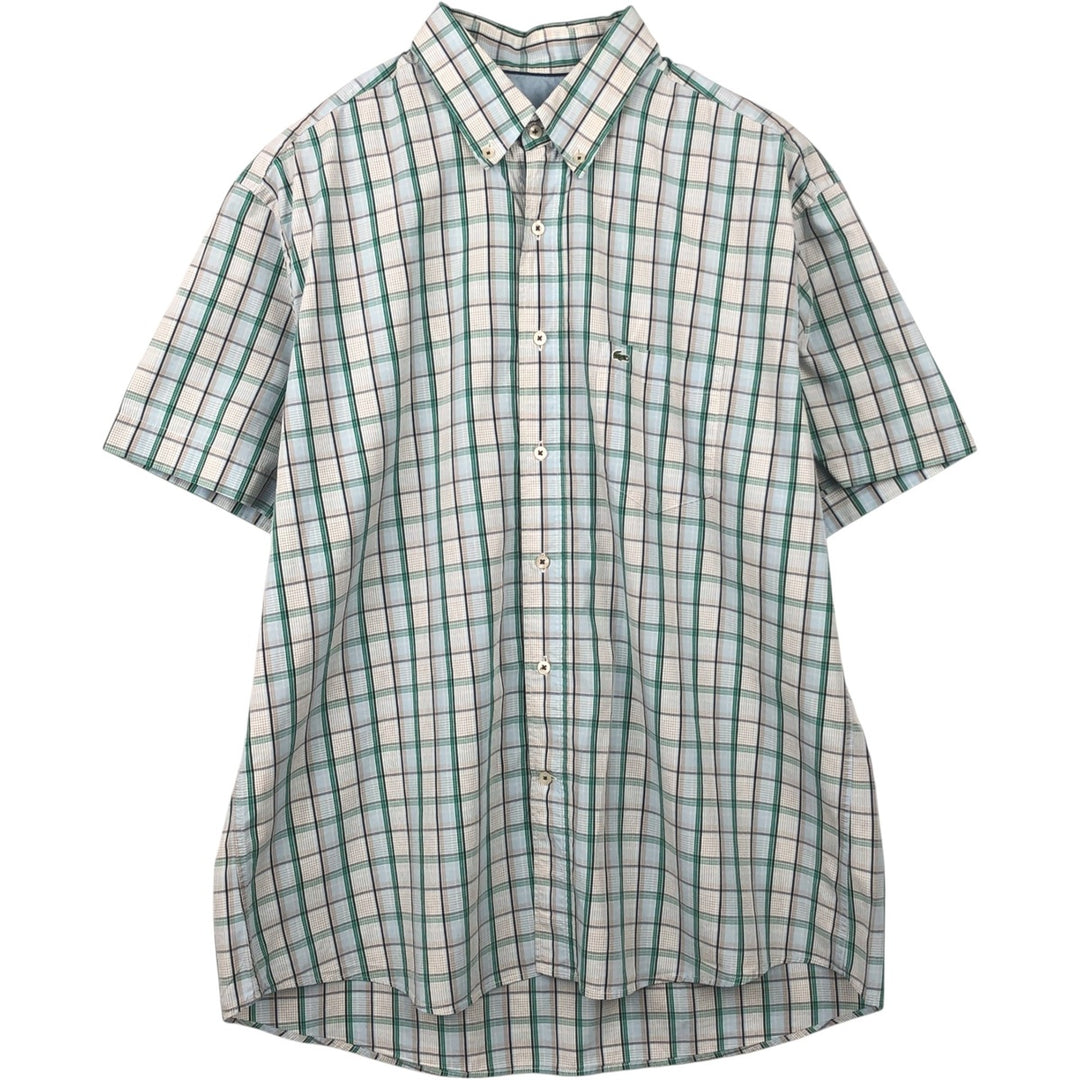 Lacoste Regular Fit Short-Sleeve Button-Down Check Shirt, Men's Size L (approx.) cotton Blue type light blue Vintage Second Hand