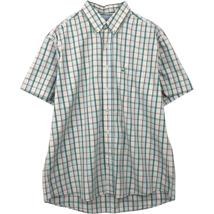 Lacoste Regular Fit Short-Sleeve Button-Down Check Shirt, Men's Size L (approx.) cotton Blue type light blue Vintage Second Hand