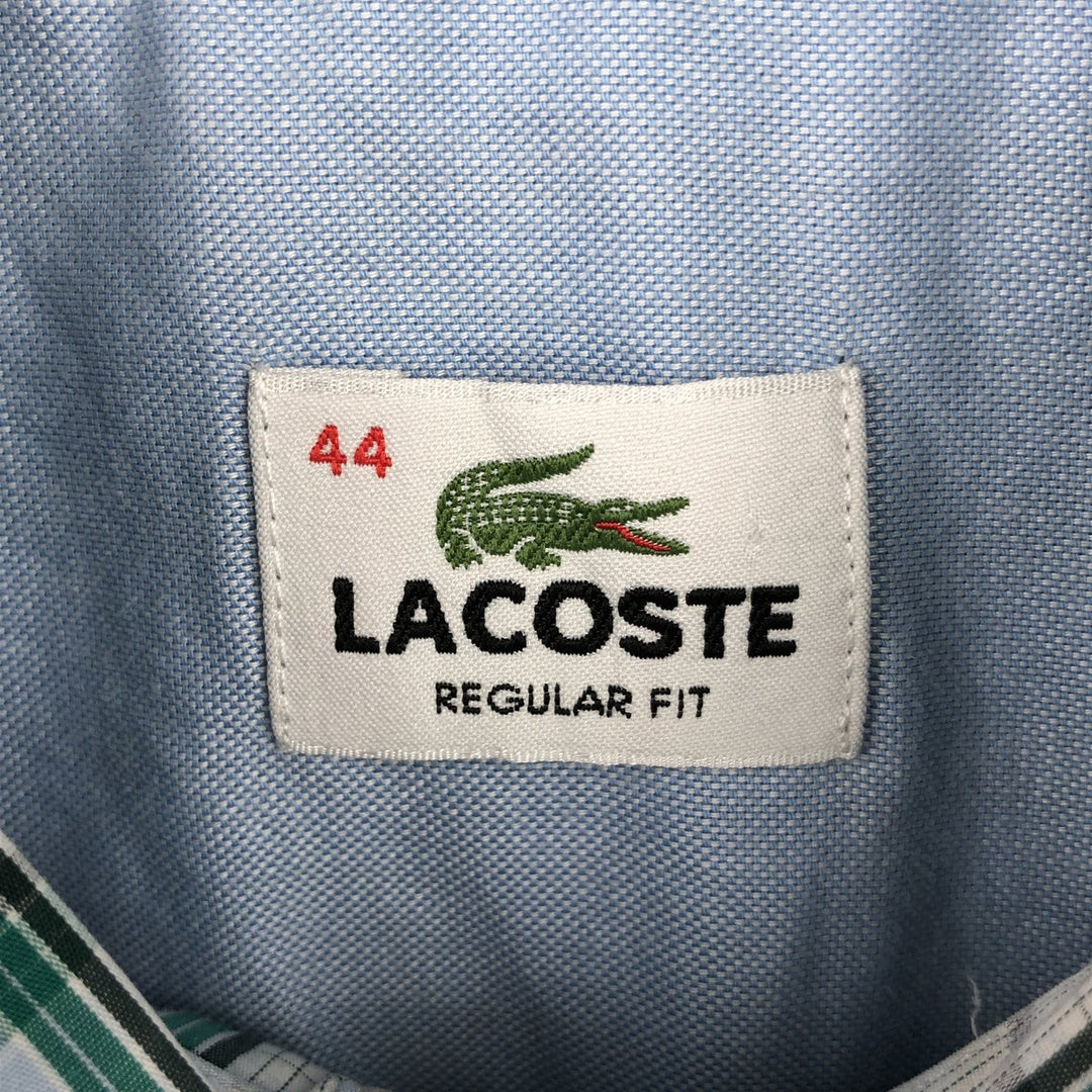 Lacoste Regular Fit Short-Sleeve Button-Down Check Shirt, Men's Size L (approx.) cotton Blue type light blue Vintage Second Hand
