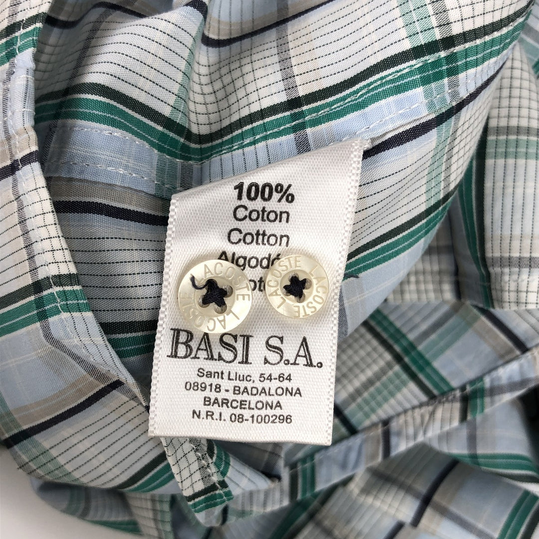 Lacoste Regular Fit Short-Sleeve Button-Down Check Shirt, Men's Size L (approx.) cotton Blue type light blue Vintage Second Hand