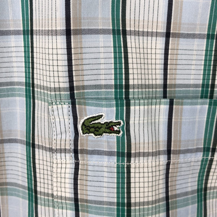 Lacoste Regular Fit Short-Sleeve Button-Down Check Shirt, Men's Size L (approx.) cotton Blue type light blue Vintage Second Hand