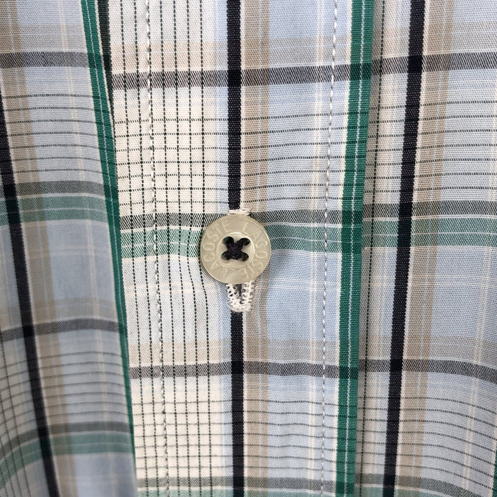 Lacoste Regular Fit Short-Sleeve Button-Down Check Shirt, Men's Size L (approx.) cotton Blue type light blue Vintage Second Hand