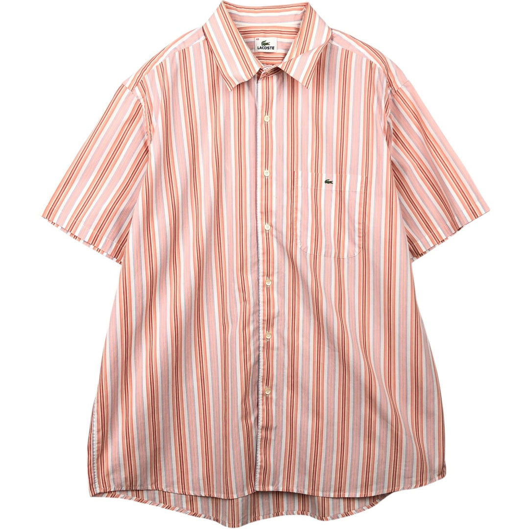 Lacoste Multi-Stripe Short-Sleeve Cotton Striped Shirt, Men's Size XL (approx.) cotton coral Vintage Second Hand