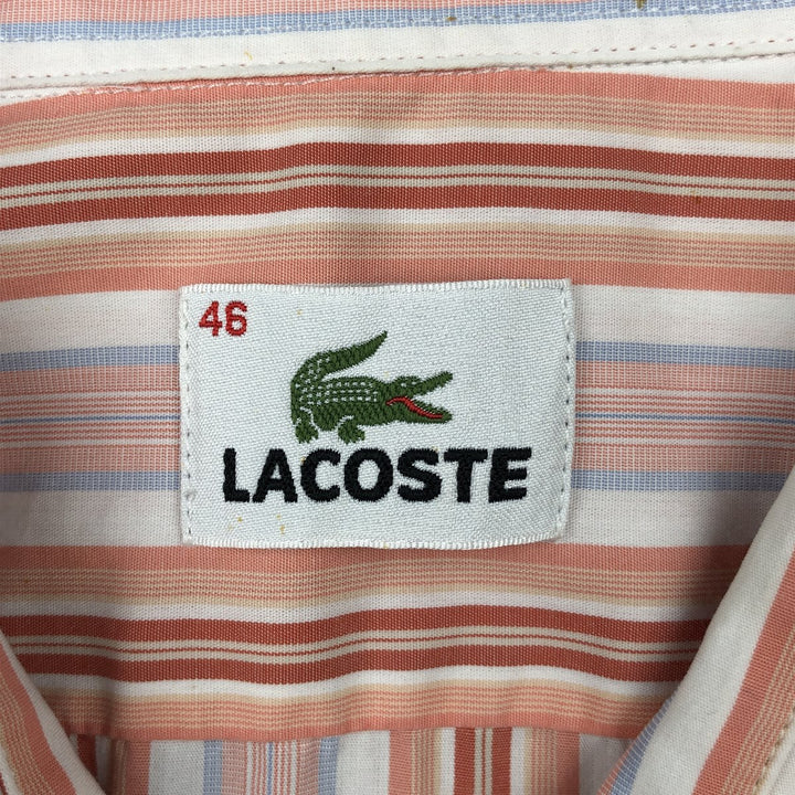 Lacoste Multi-Stripe Short-Sleeve Cotton Striped Shirt, Men's Size XL (approx.) cotton coral Vintage Second Hand