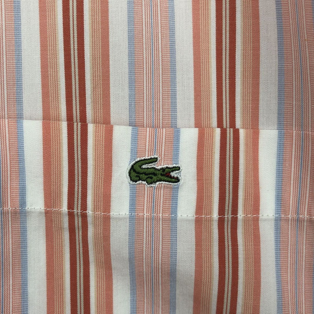 Lacoste Multi-Stripe Short-Sleeve Cotton Striped Shirt, Men's Size XL (approx.) cotton coral Vintage Second Hand
