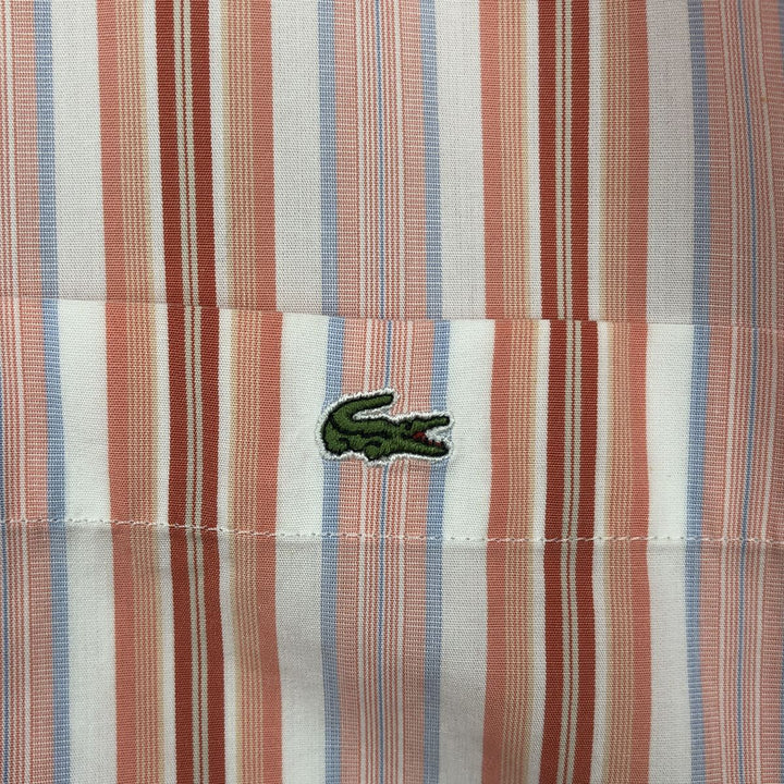 Lacoste Multi-Stripe Short-Sleeve Cotton Striped Shirt, Men's Size XL (approx.) cotton coral Vintage Second Hand