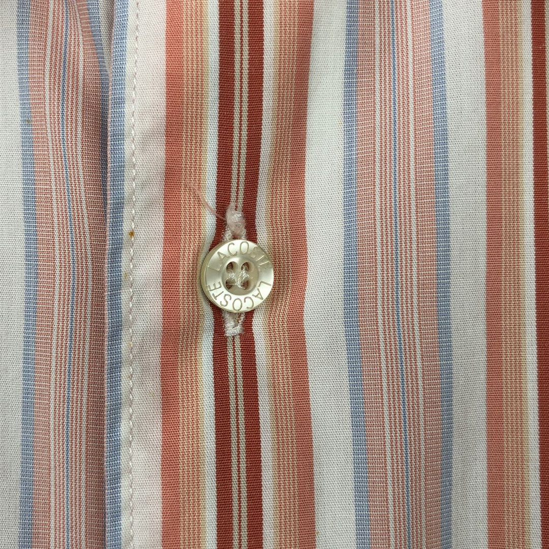 Lacoste Multi-Stripe Short-Sleeve Cotton Striped Shirt, Men's Size XL (approx.) cotton coral Vintage Second Hand