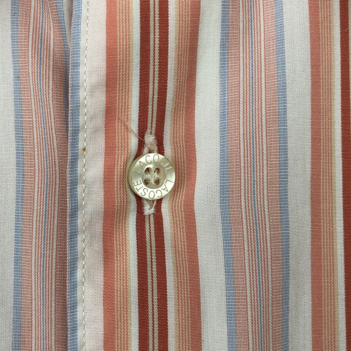 Lacoste Multi-Stripe Short-Sleeve Cotton Striped Shirt, Men's Size XL (approx.) cotton coral Vintage Second Hand