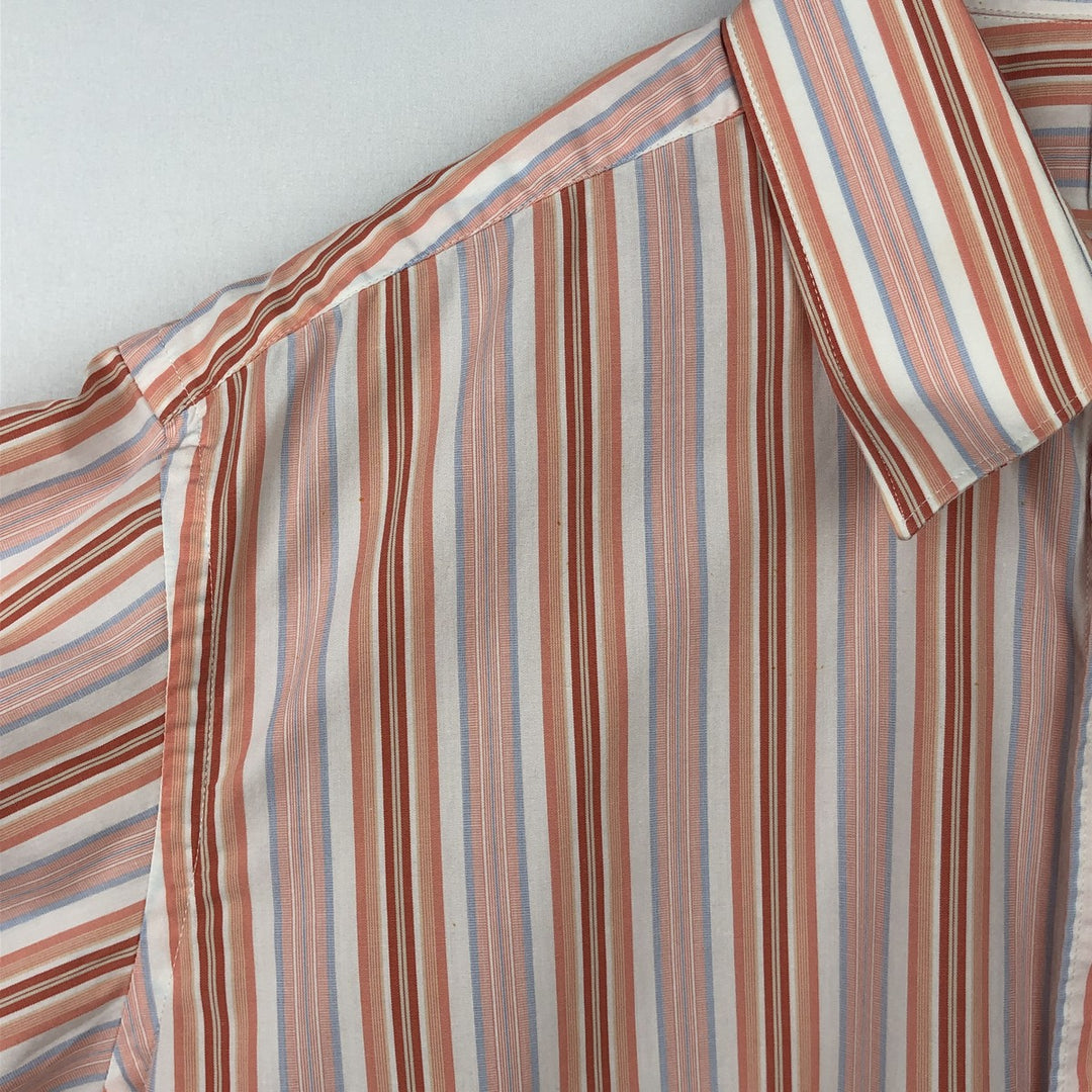 Lacoste Multi-Stripe Short-Sleeve Cotton Striped Shirt, Men's Size XL (approx.) cotton coral Vintage Second Hand