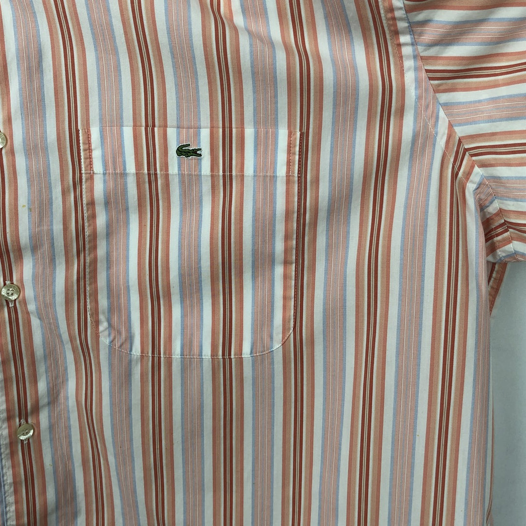 Lacoste Multi-Stripe Short-Sleeve Cotton Striped Shirt, Men's Size XL (approx.) cotton coral Vintage Second Hand