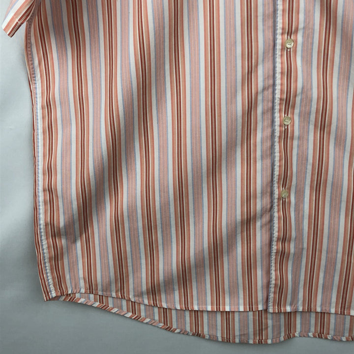 Lacoste Multi-Stripe Short-Sleeve Cotton Striped Shirt, Men's Size XL (approx.) cotton coral Vintage Second Hand