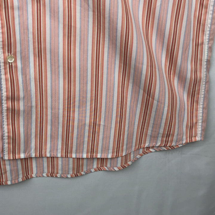 Lacoste Multi-Stripe Short-Sleeve Cotton Striped Shirt, Men's Size XL (approx.) cotton coral Vintage Second Hand