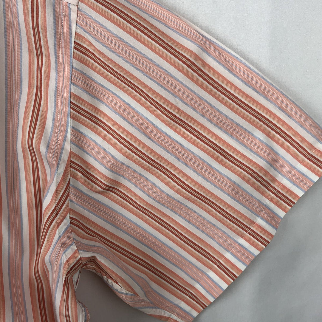 Lacoste Multi-Stripe Short-Sleeve Cotton Striped Shirt, Men's Size XL (approx.) cotton coral Vintage Second Hand