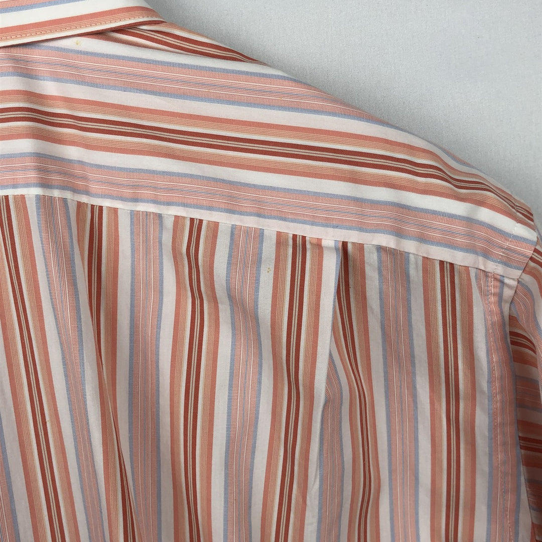Lacoste Multi-Stripe Short-Sleeve Cotton Striped Shirt, Men's Size XL (approx.) cotton coral Vintage Second Hand