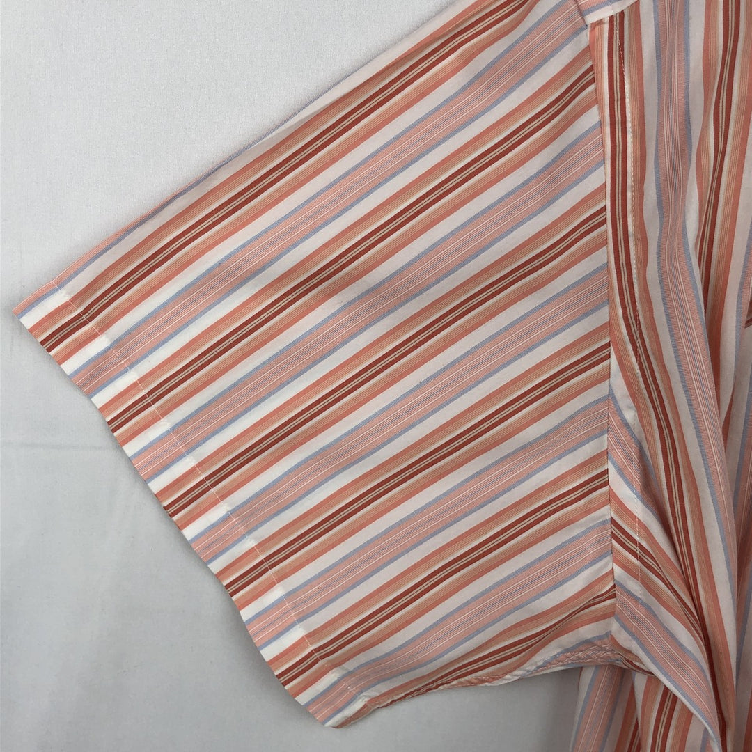 Lacoste Multi-Stripe Short-Sleeve Cotton Striped Shirt, Men's Size XL (approx.) cotton coral Vintage Second Hand