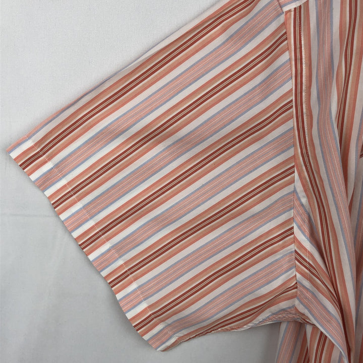Lacoste Multi-Stripe Short-Sleeve Cotton Striped Shirt, Men's Size XL (approx.) cotton coral Vintage Second Hand