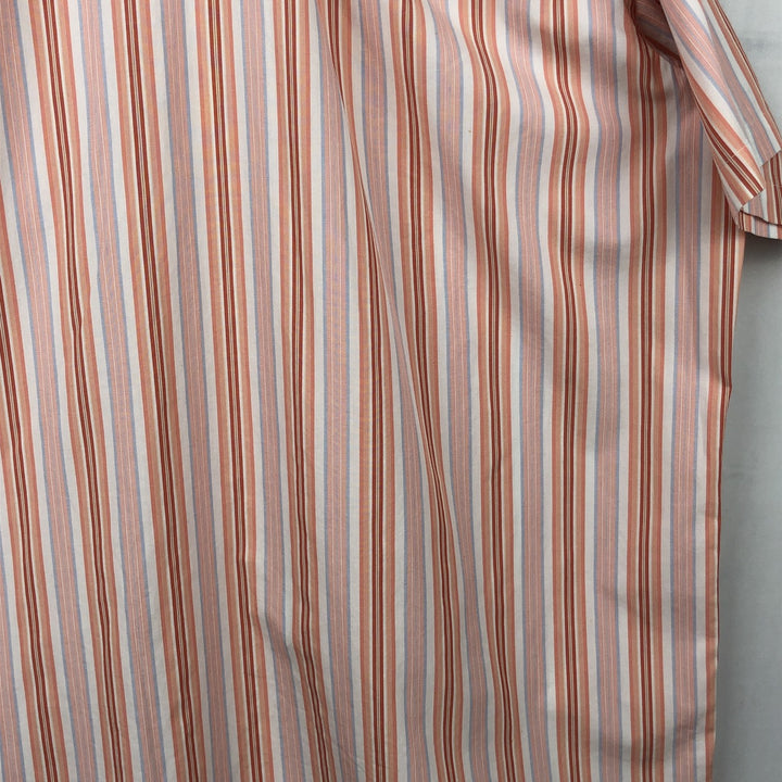 Lacoste Multi-Stripe Short-Sleeve Cotton Striped Shirt, Men's Size XL (approx.) cotton coral Vintage Second Hand
