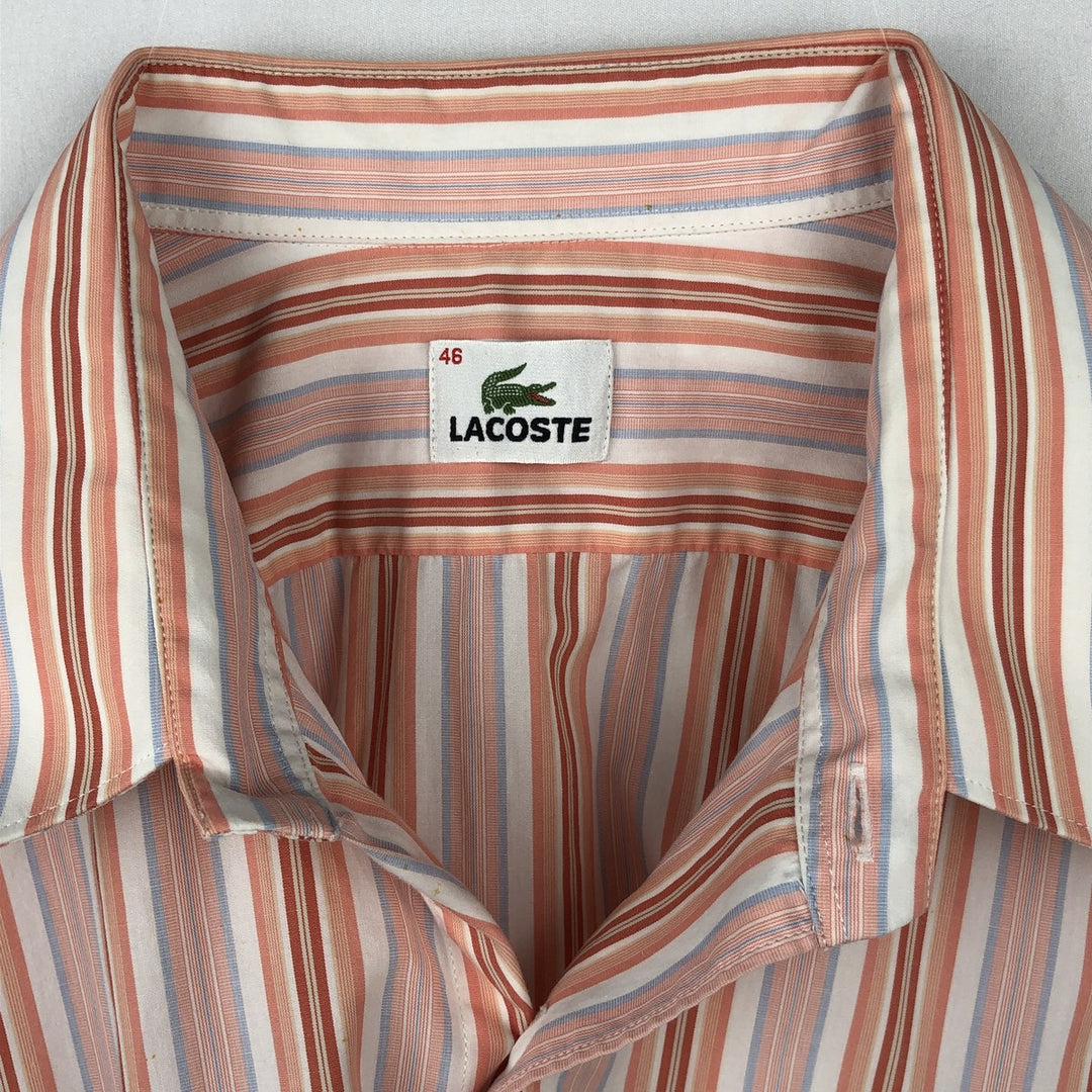 Lacoste Multi-Stripe Short-Sleeve Cotton Striped Shirt, Men's Size XL (approx.) cotton coral Vintage Second Hand