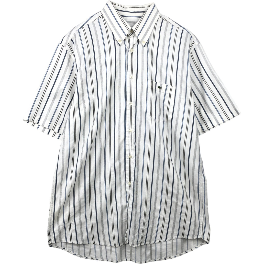 Lacoste Multi-Stripe Short-Sleeve Button-Down Striped Shirt, Men's Size L (approx.) cotton white type Vintage Second Hand