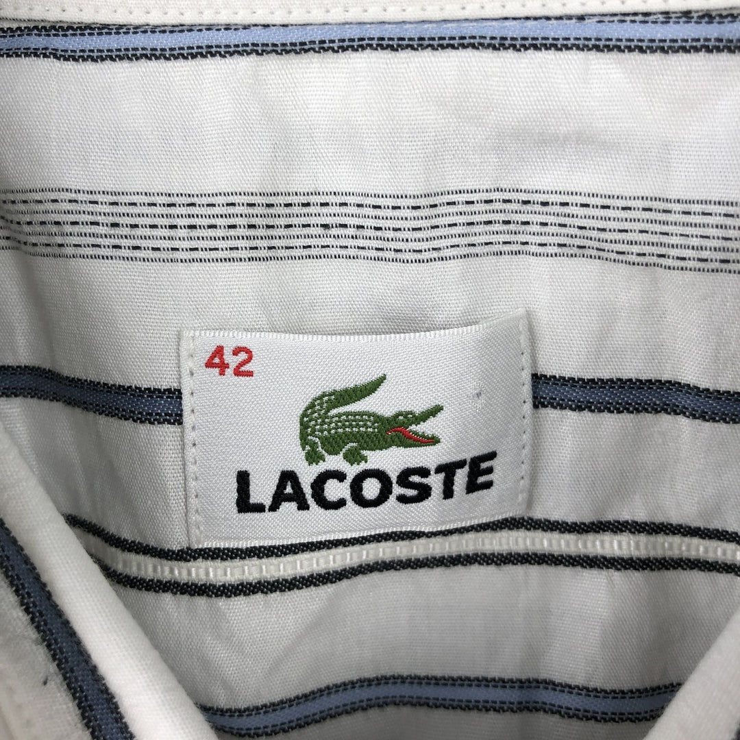 Lacoste Multi-Stripe Short-Sleeve Button-Down Striped Shirt, Men's Size L (approx.) cotton white type Vintage Second Hand