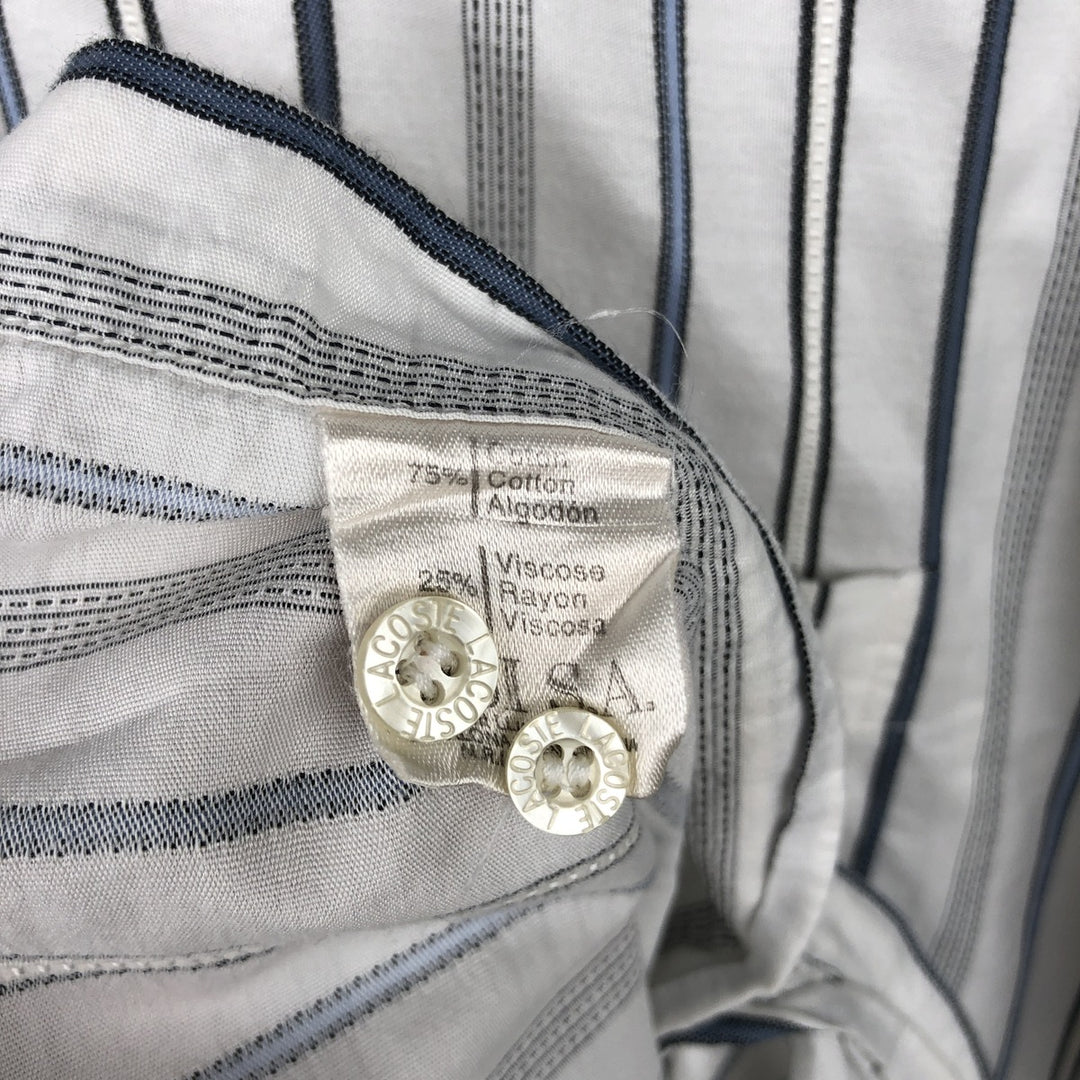 Lacoste Multi-Stripe Short-Sleeve Button-Down Striped Shirt, Men's Size L (approx.) cotton white type Vintage Second Hand