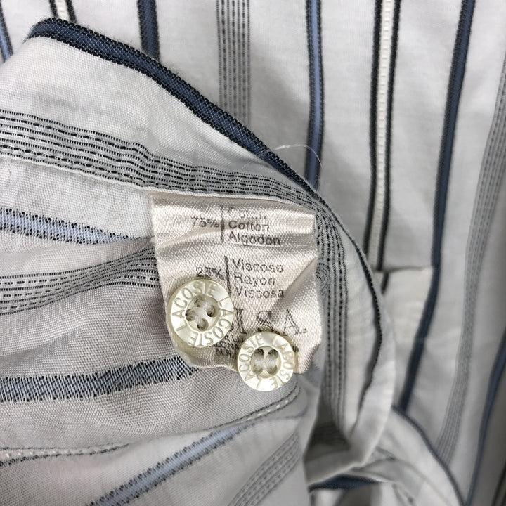 Lacoste Multi-Stripe Short-Sleeve Button-Down Striped Shirt, Men's Size L (approx.) cotton white type Vintage Second Hand