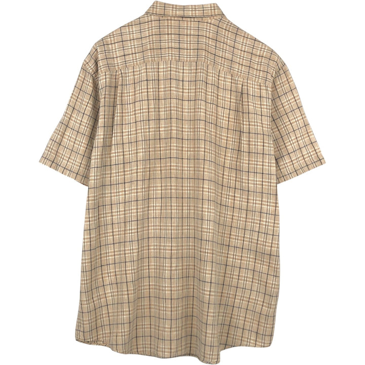 90s-00'S LLBean Check Pattern Short-Sleeve Cotton x Linen Shirt, Men's Size L (approx.), Vintage linen Beige type Vintage Second Hand