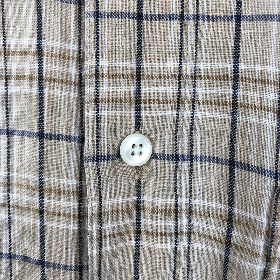 90s-00'S LLBean Check Pattern Short-Sleeve Cotton x Linen Shirt, Men's Size L (approx.), Vintage linen Beige type Vintage Second Hand