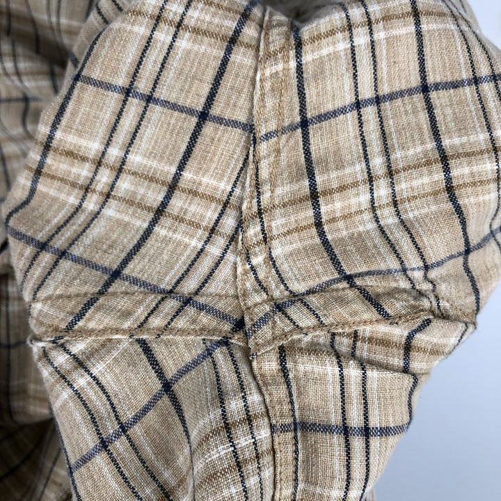 90s-00'S LLBean Check Pattern Short-Sleeve Cotton x Linen Shirt, Men's Size L (approx.), Vintage linen Beige type Vintage Second Hand