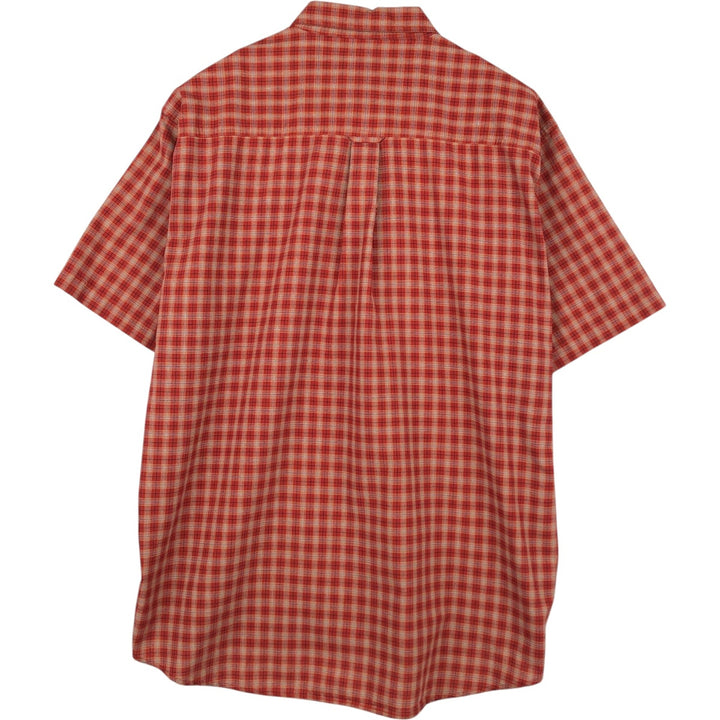 90'S Cabelas Check Pattern Short-Sleeve Poly-Cotton Shirt, Men's XL (approx.), Vintage polyester red type reddish brown Vintage Second Hand