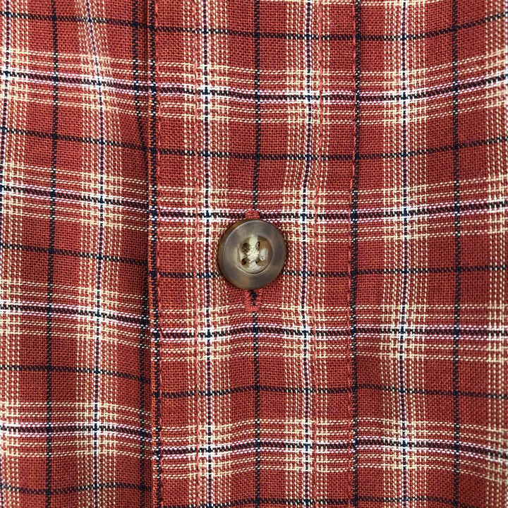 90'S Cabelas Check Pattern Short-Sleeve Poly-Cotton Shirt, Men's XL (approx.), Vintage polyester red type reddish brown Vintage Second Hand