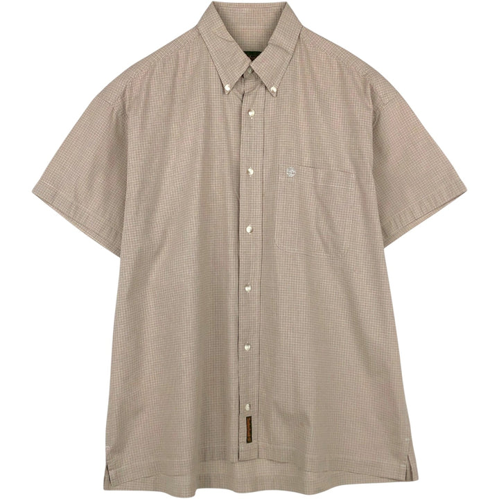 90s-00'S Timberland Short-Sleeve Button-Down Check Shirt, Boxy Shirt, Men's Size M (Equivalent), Vintage cotton beige type brown Vintage Second Hand