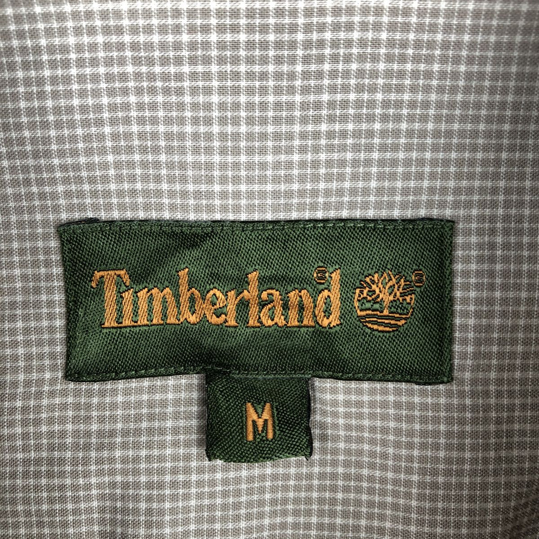 90s-00'S Timberland Short-Sleeve Button-Down Check Shirt, Boxy Shirt, Men's Size M (Equivalent), Vintage cotton beige type brown Vintage Second Hand