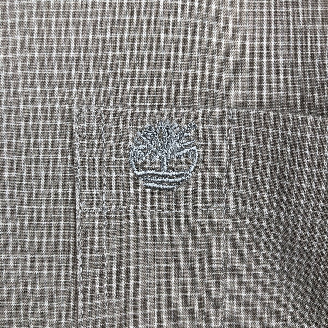 90s-00'S Timberland Short-Sleeve Button-Down Check Shirt, Boxy Shirt, Men's Size M (Equivalent), Vintage cotton beige type brown Vintage Second Hand