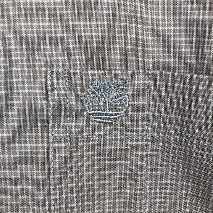 90s-00'S Timberland Short-Sleeve Button-Down Check Shirt, Boxy Shirt, Men's Size M (Equivalent), Vintage cotton beige type brown Vintage Second Hand