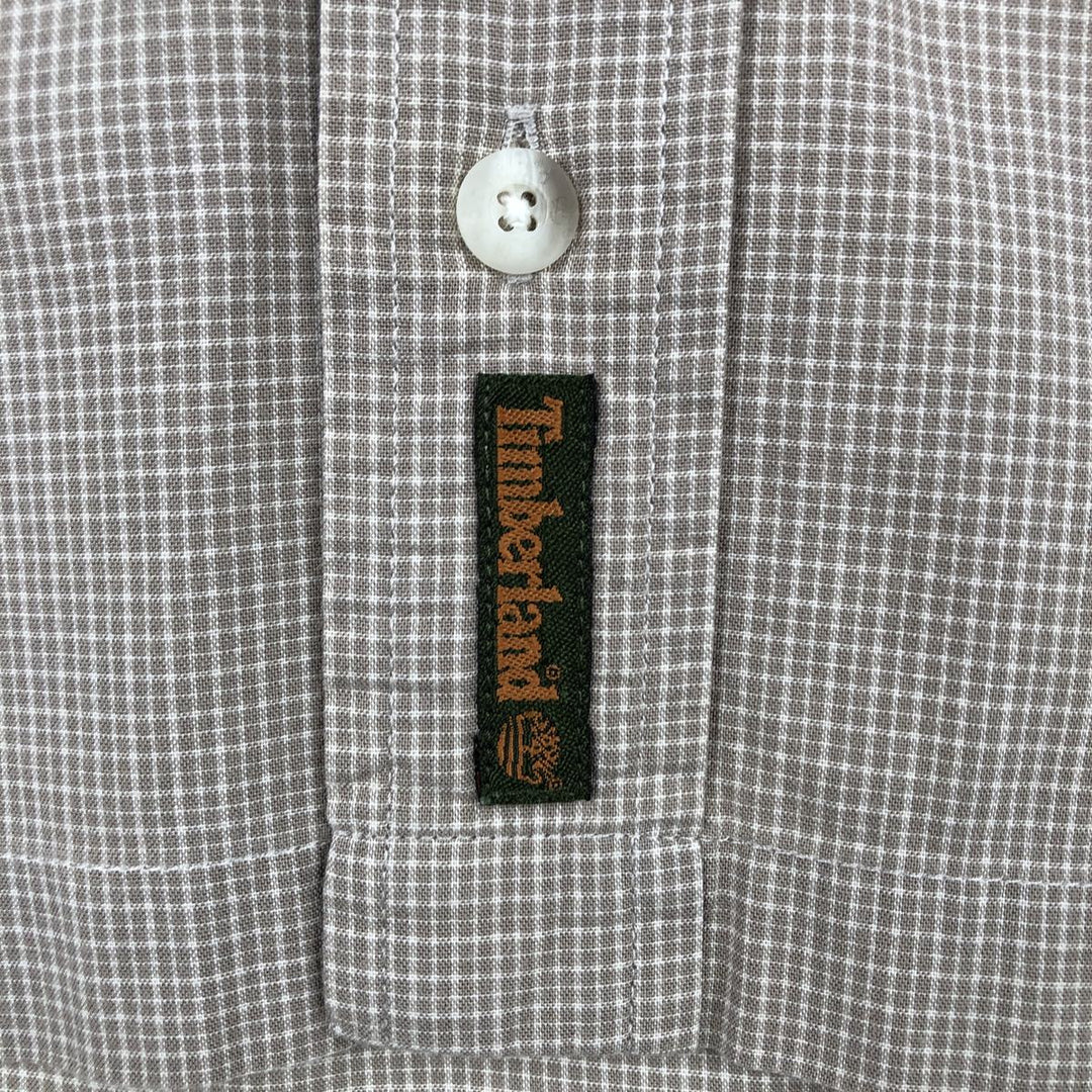 90s-00'S Timberland Short-Sleeve Button-Down Check Shirt, Boxy Shirt, Men's Size M (Equivalent), Vintage cotton beige type brown Vintage Second Hand